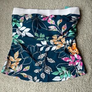 Hapari Teal Floral Strapless Bikini Top with White Band